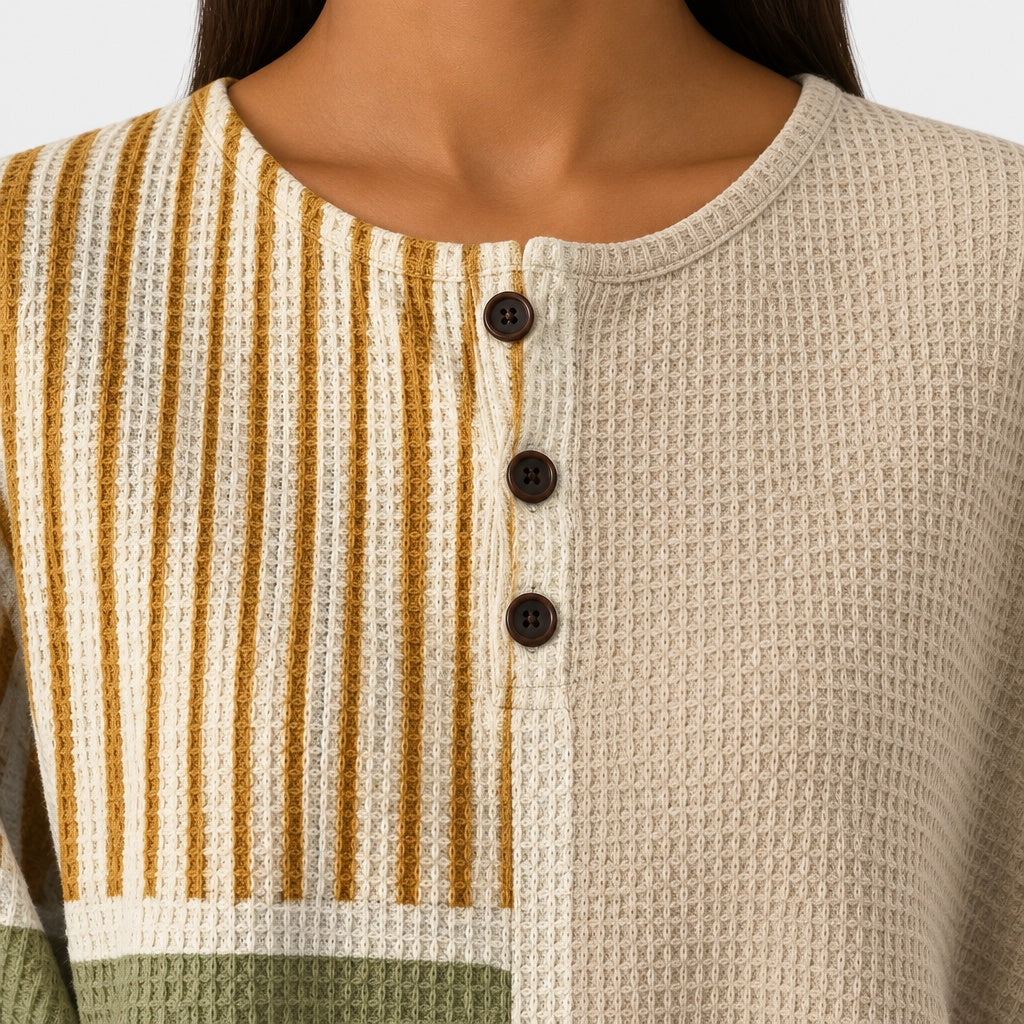 Radzimira | Patchworkowy Jesienny Sweter w Paski