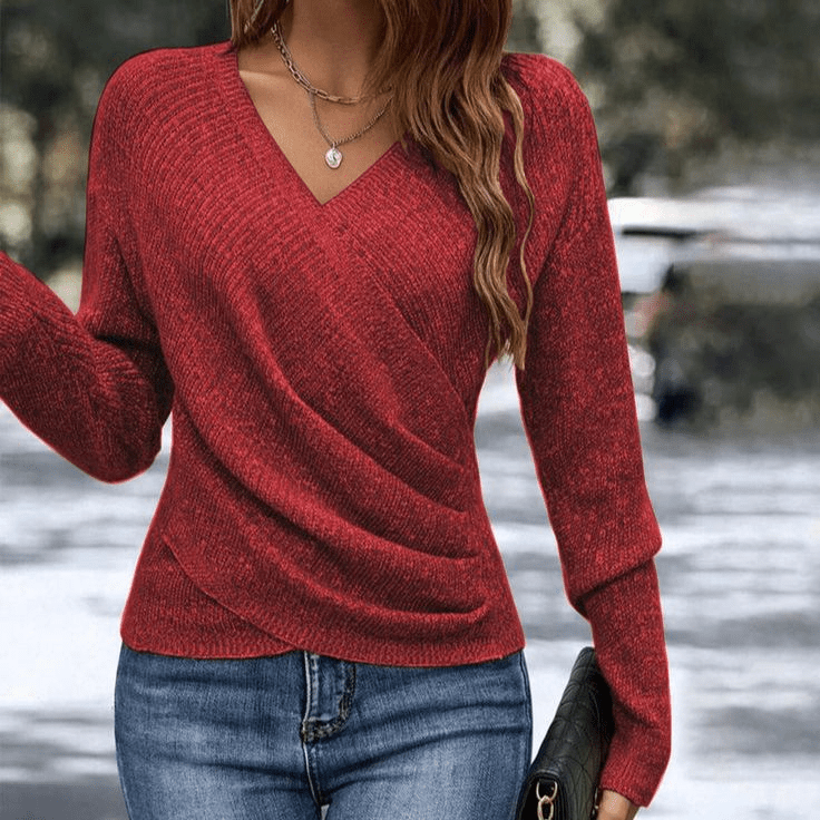 Camille | Kopertowy Sweter z Dekoltem V - Pootivo