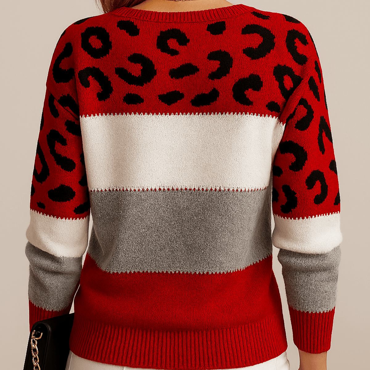 Lechosława | Jesienny Sweter Colorblock w Cętki - Pootivo