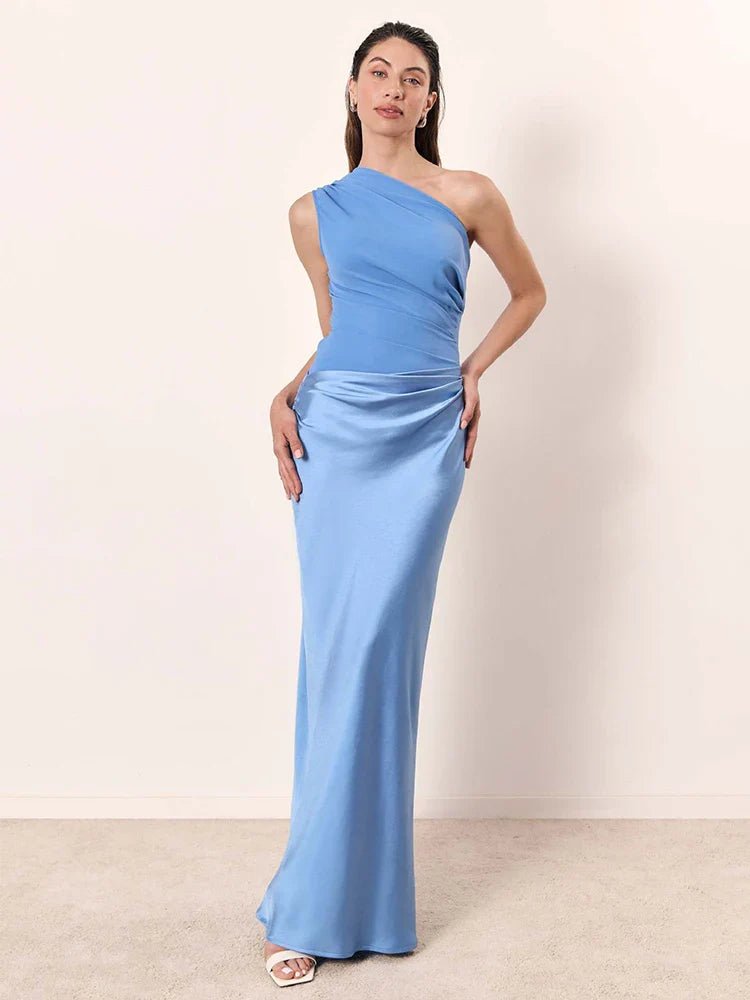 Sophia | One - Shoulder Satin Maxi Dress - Pootivo