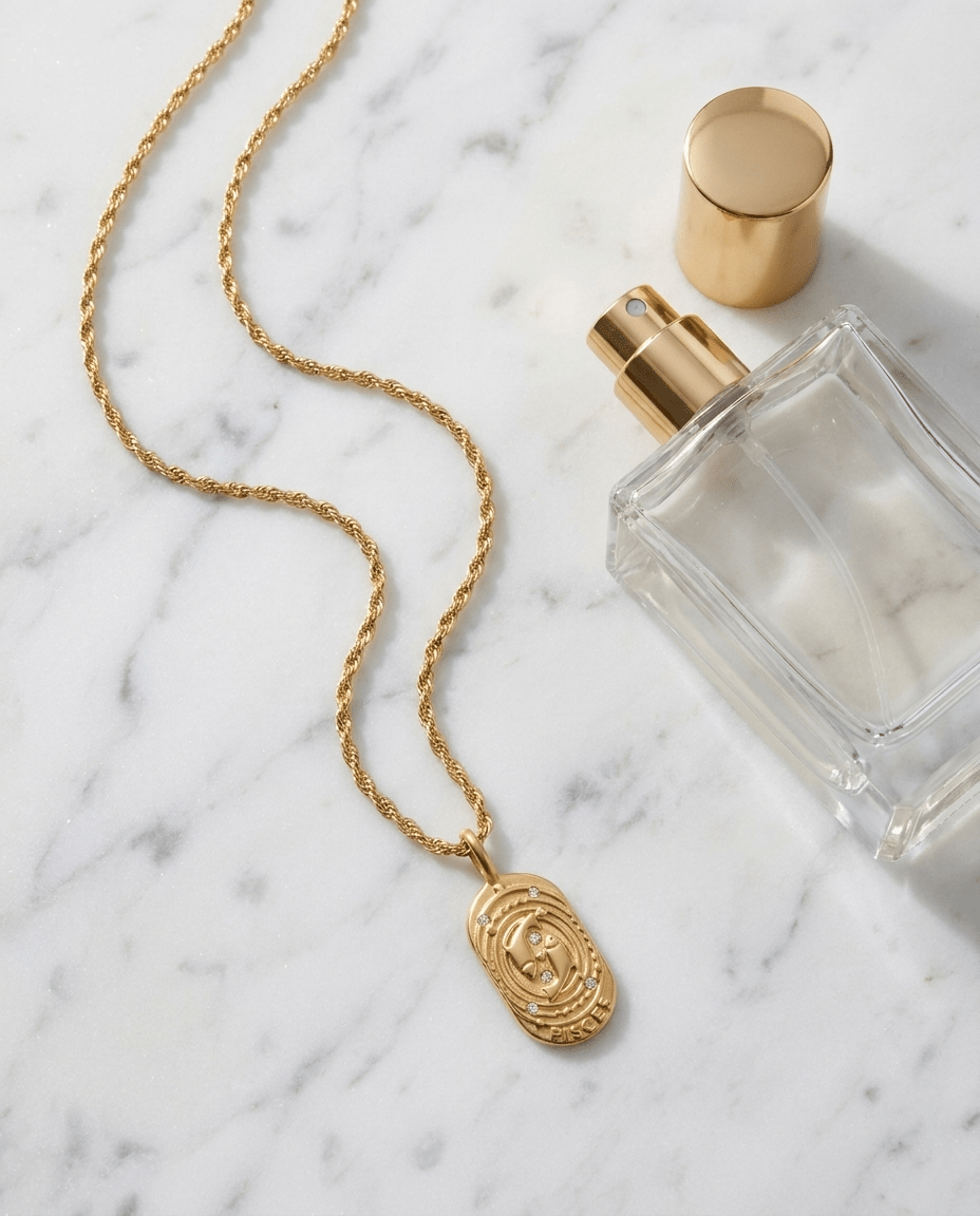 Wren | Owalny Pozłacany Naszyjnik ze Znakiem Zodiaku - Pootivo