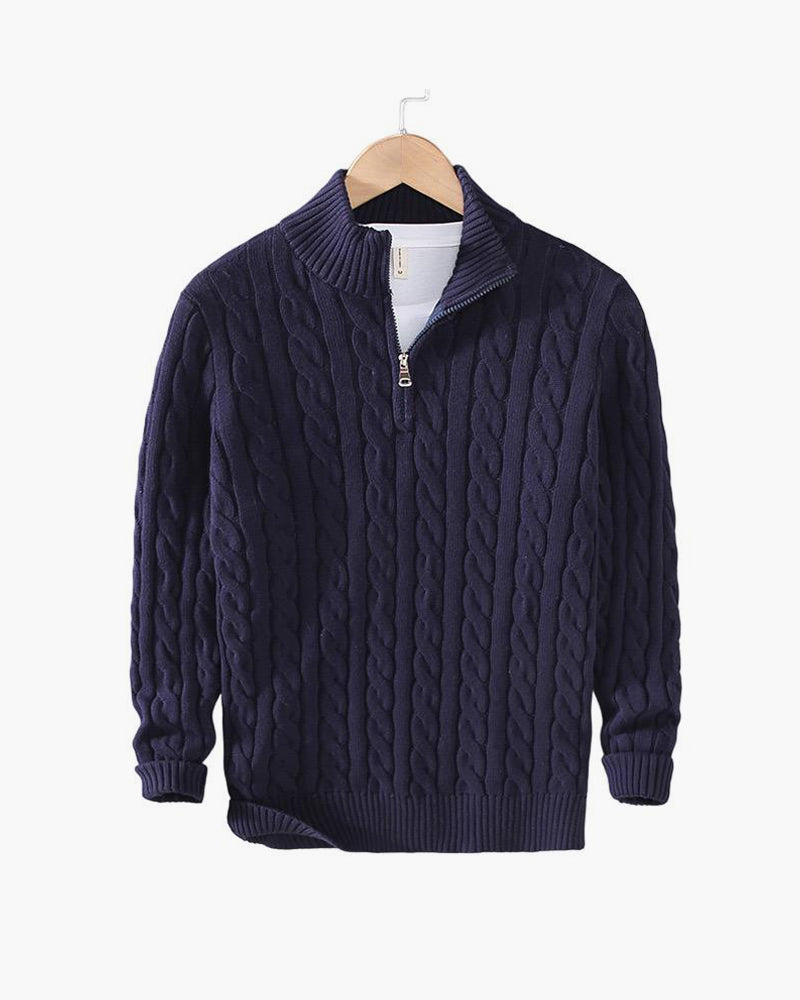 Zdzibor | Elegancki Męski Sweter w Warkocze z Suwakiem