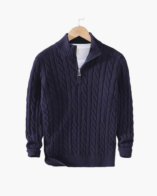 Zdzibor | Elegancki Męski Sweter w Warkocze z Suwakiem