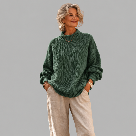 Zielony sweter damski oversize z półgolfem