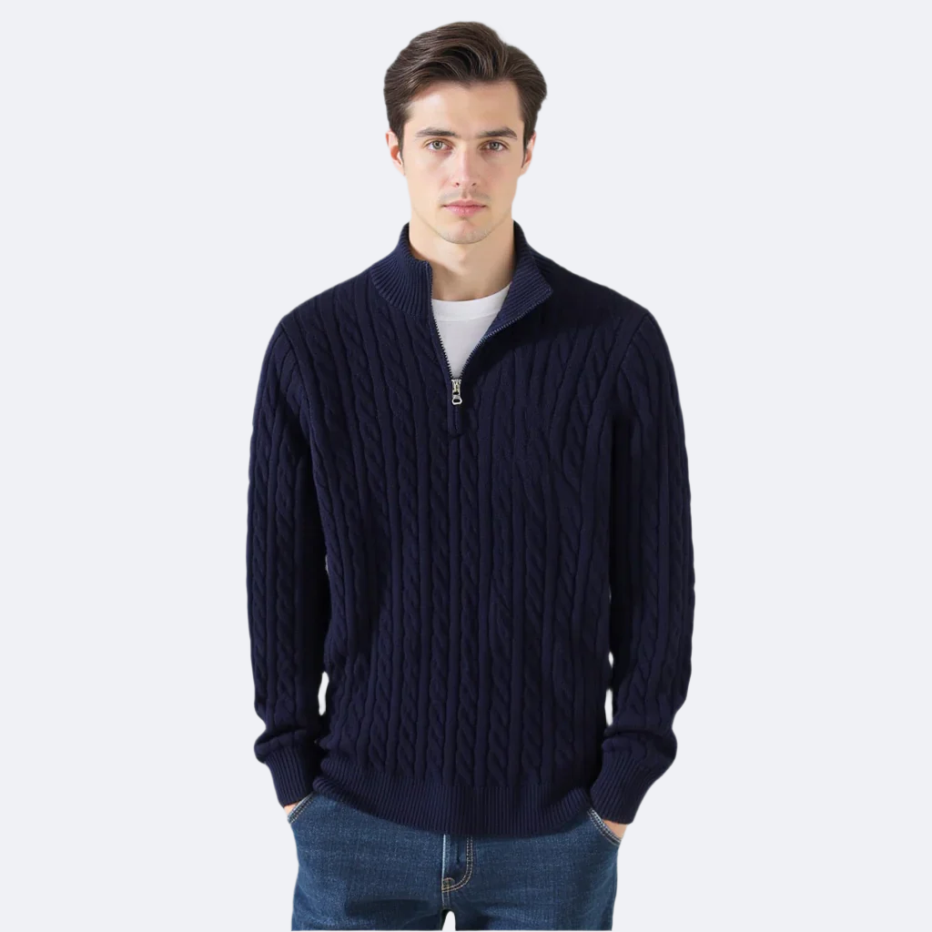 Zdzibor | Elegancki Męski Sweter w Warkocze z Suwakiem