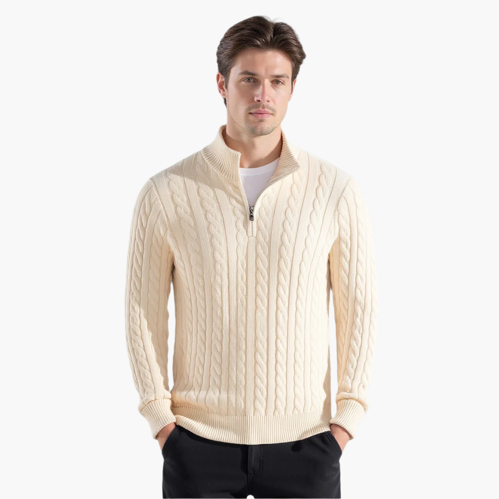 Zdzibor | Elegancki Męski Sweter w Warkocze z Suwakiem
