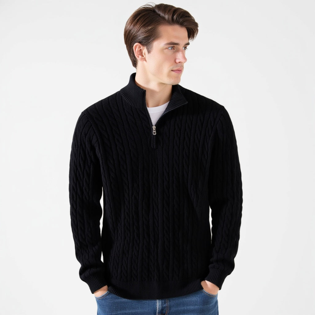Zdzibor | Elegancki Męski Sweter w Warkocze z Suwakiem