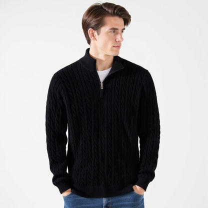 Zdzibor | Elegancki Męski Sweter w Warkocze z Suwakiem