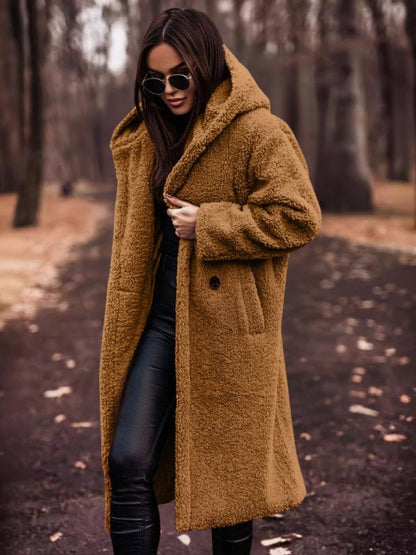 Mieczysława | Długi Zimowy Płaszcz Teddy z Paskiem