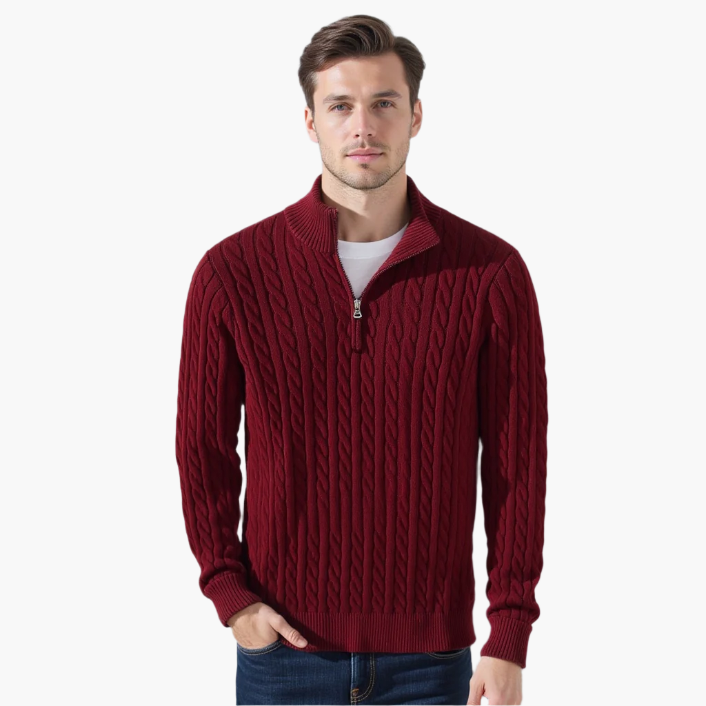 Zdzibor | Elegancki Męski Sweter w Warkocze z Suwakiem