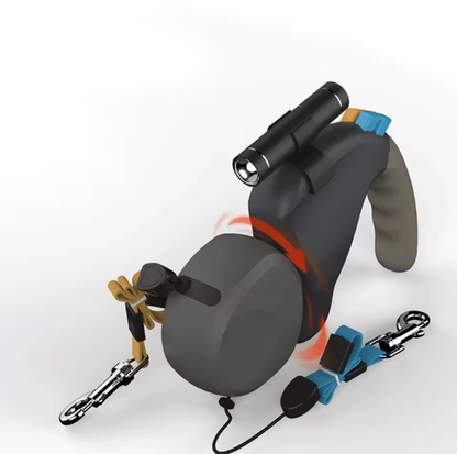 Twixo Dubbele Hondenriem 360° – Verwikkelvrije Uitloopriem Twee Honden LED Zaklamp Antislip