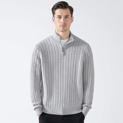 Zdzibor | Elegancki Męski Sweter w Warkocze z Suwakiem