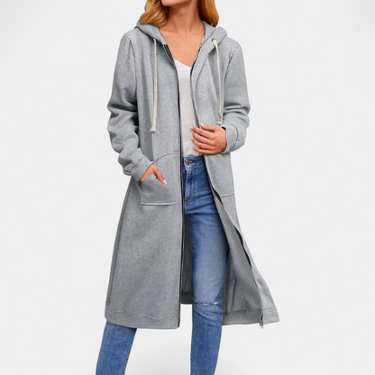 Walentyna | Rozpinana Jesienna Bluza Midi z Kapturem