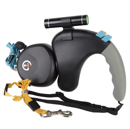 Twixo Dubbele Hondenriem 360° – Verwikkelvrije Uitloopriem Twee Honden LED Zaklamp Antislip