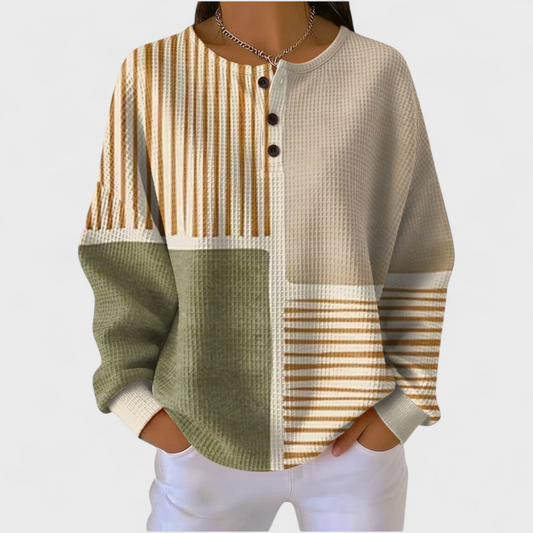 Radzimira | Patchworkowy Jesienny Sweter w Paski