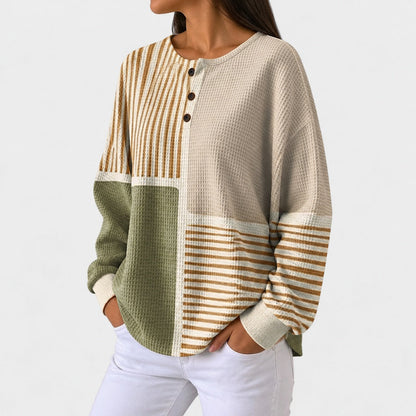 Radzimira | Patchworkowy Jesienny Sweter w Paski