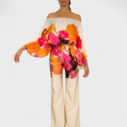 Selena | Asymetryczny Zwiewny Kombinezon Wzorzysty Letni
