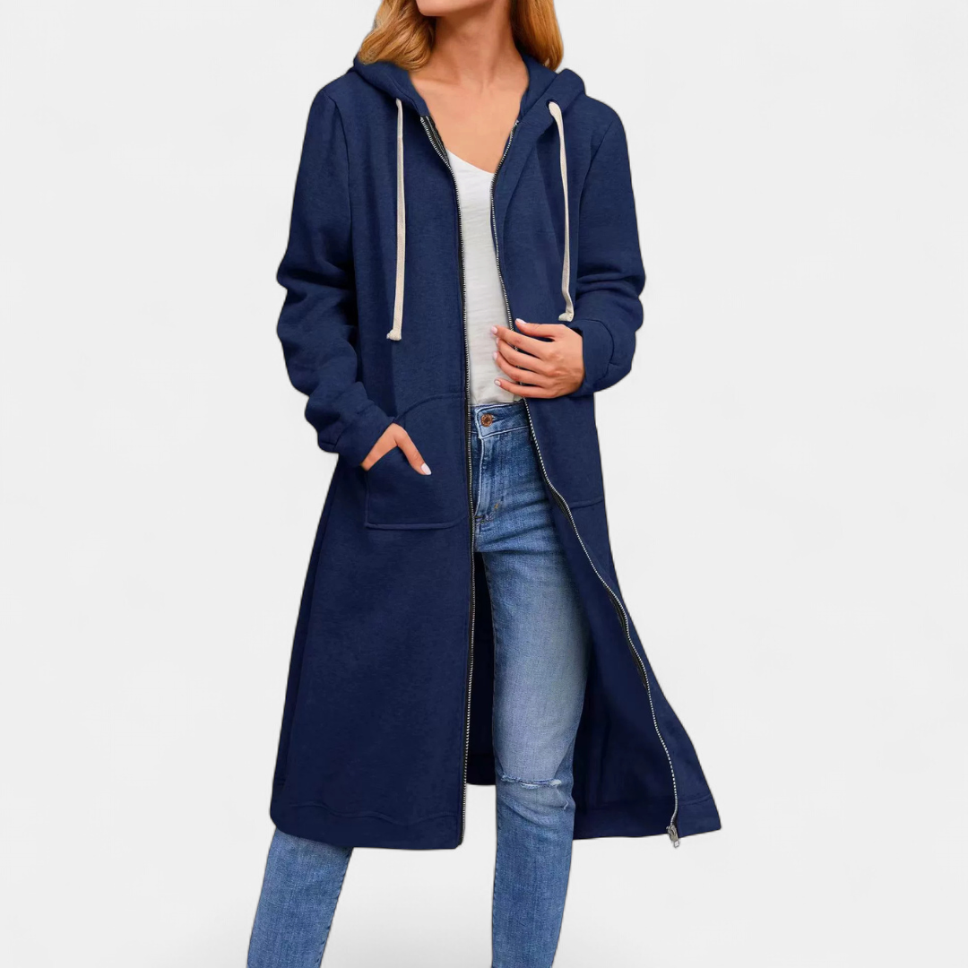 Walentyna | Rozpinana Jesienna Bluza Midi z Kapturem