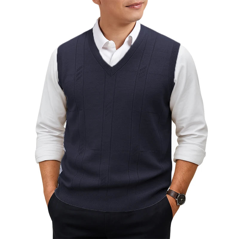 Męska kamizelka dzianinowa w serek – Granatowy