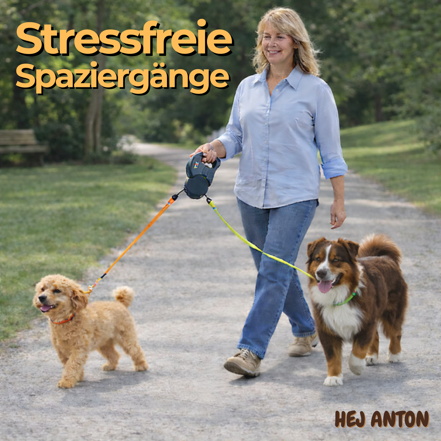 Traxo Dubbele Intrekbare Hondenriem – Uitrolriem Twee Honden LED Licht Poepzakjesdispenser