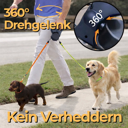 Traxo Dubbele Intrekbare Hondenriem – Uitrolriem Twee Honden LED Licht Poepzakjesdispenser