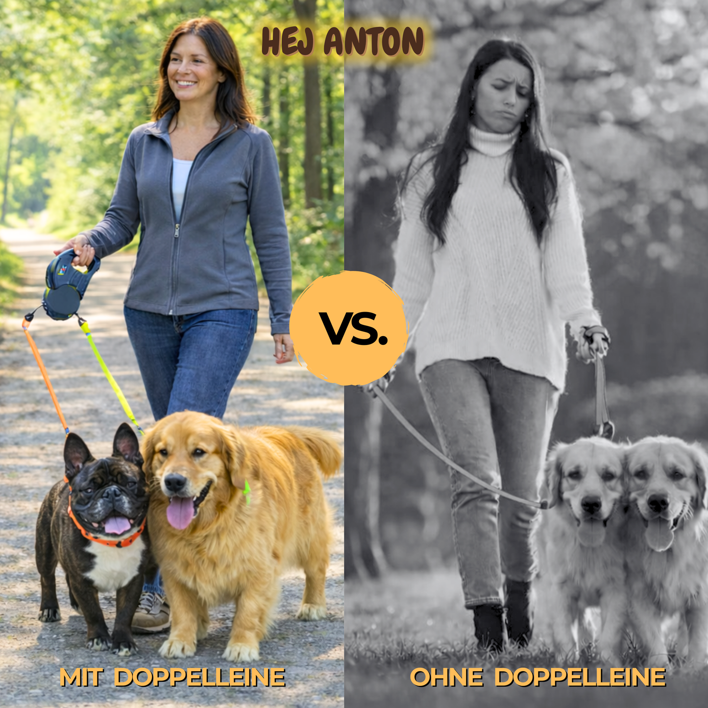 Traxo Dubbele Intrekbare Hondenriem – Uitrolriem Twee Honden LED Licht Poepzakjesdispenser