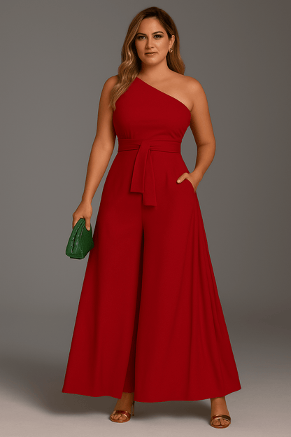 Addison | Asymetryczny Szerokonogawkowy Kombinezon Letni - Pootivo