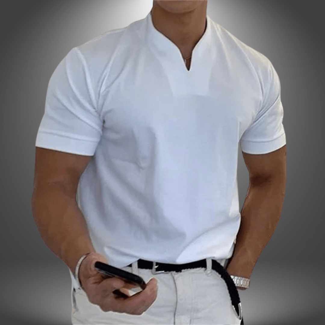 Archer | Gładki Codzienny T-shirt Męski w Serek - Pootivo