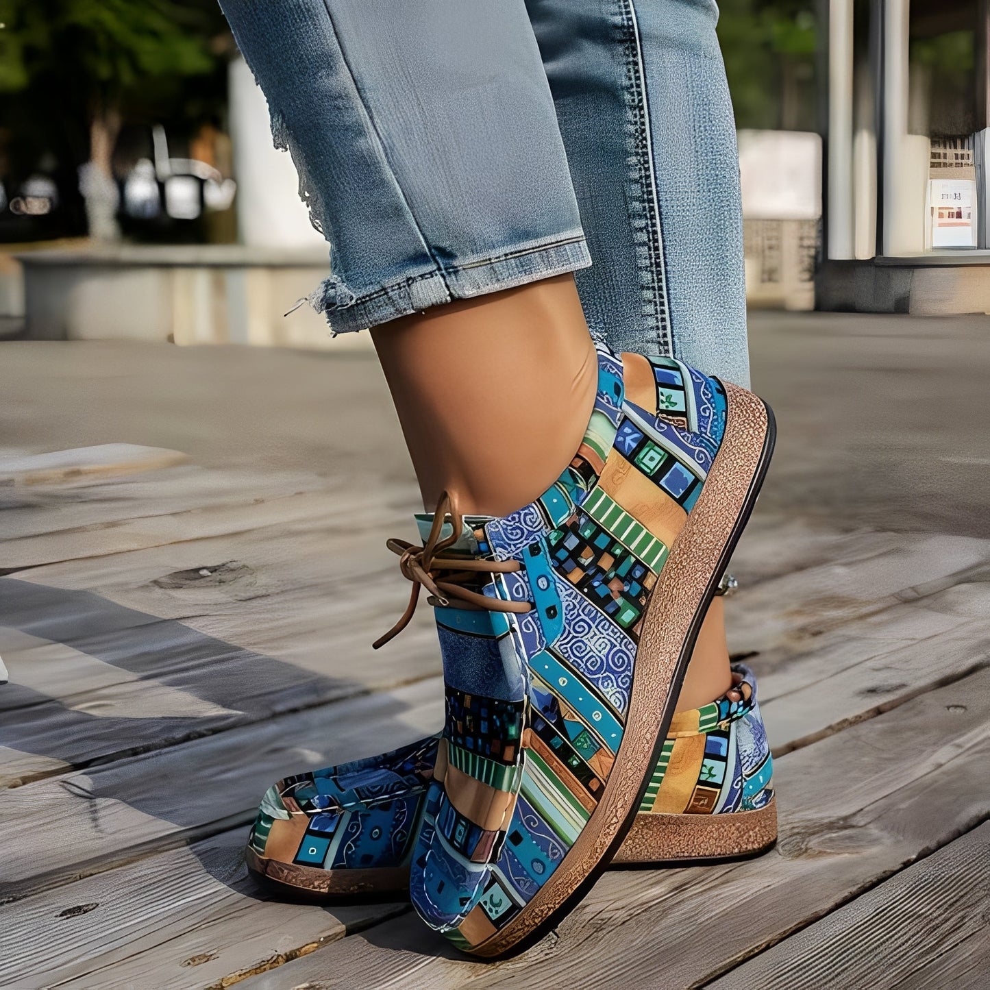 Arova | Sneakersy Damskie Wzorzyste Boho – Kolorowe Buty Sportowe - Pootivo