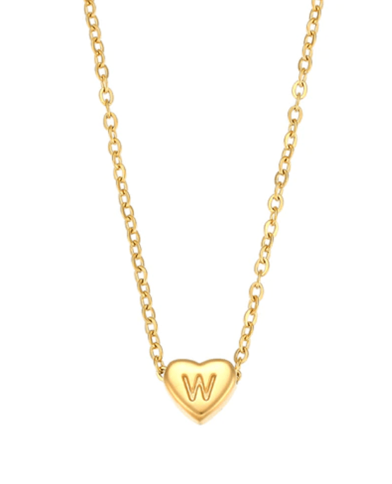 Aubrey | Drobny Złocisty Naszyjnik z Serduszkiem i Inicjałem - Pootivo