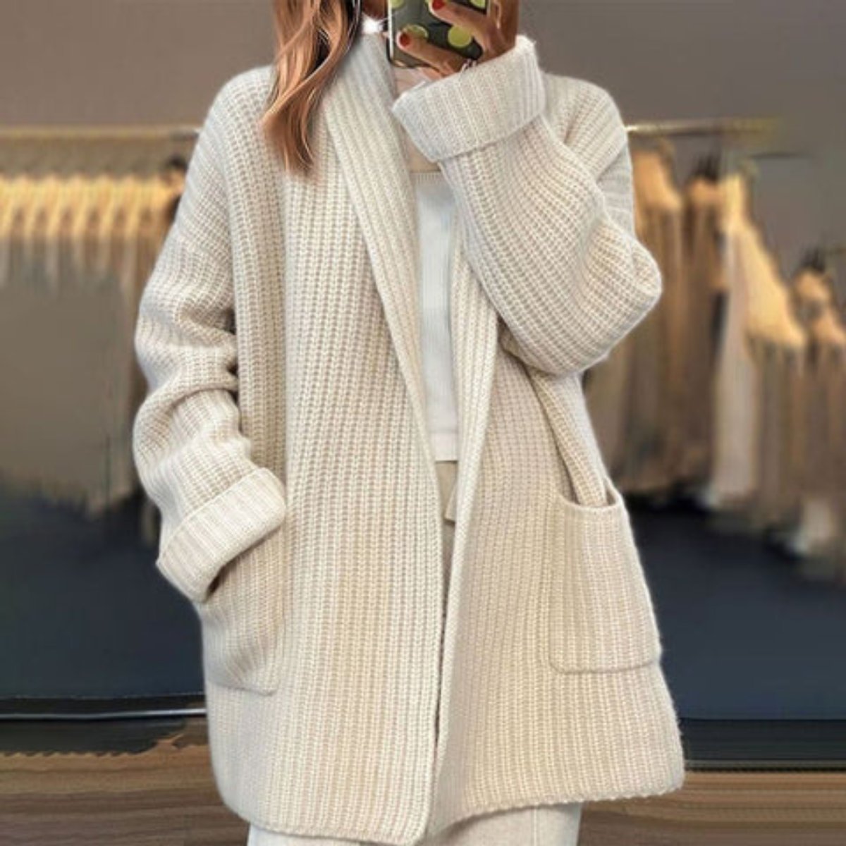 Aurelia | Gruby Jesienny Kardigan Oversize z Kieszeniami - Pootivo
