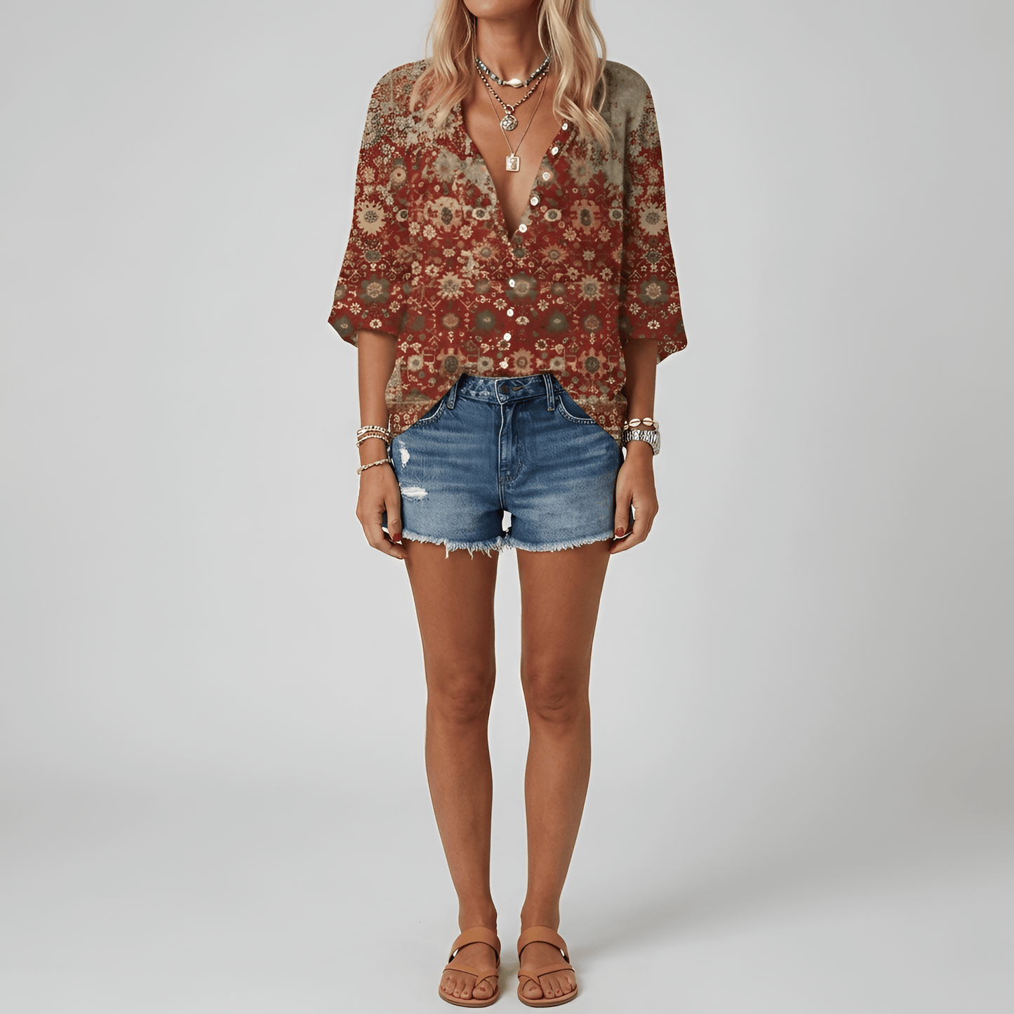 Aurora | Zwiewna Kwiatowa Bluzka Boho Z Guzikami - Pootivo