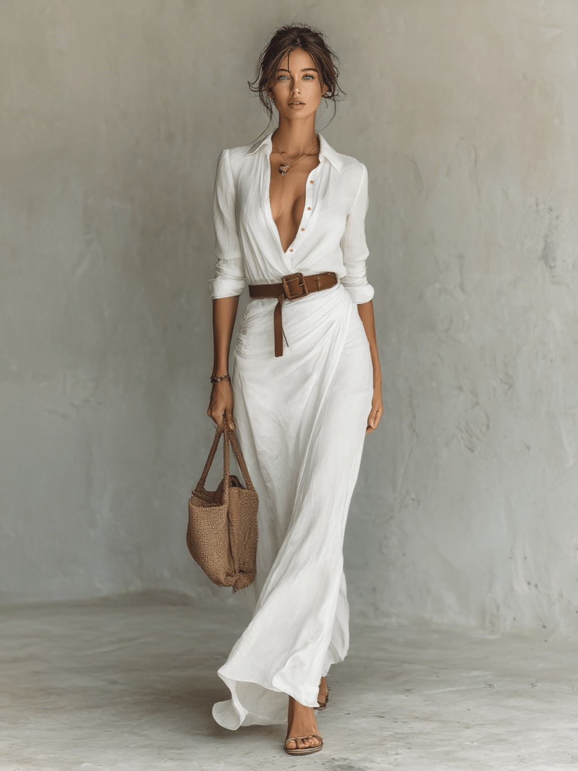 Avenira | Drapowana Koszulowa Sukienka Maxi Letnia - Pootivo