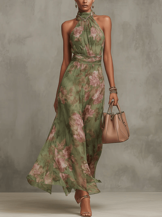 Azaria | Halter Zwiewna Sukienka Maxi Letnia - Pootivo