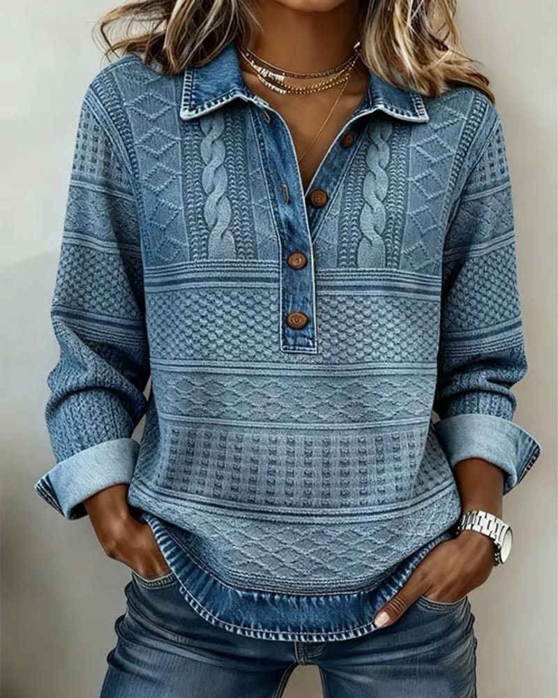 Bogusława | Warkoczowy Jesienny Sweter z Kołnierzykiem - Pootivo