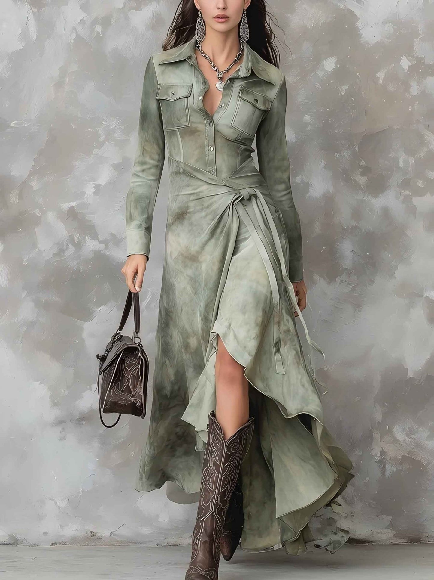 Brielle | Asymetryczna Drapowana Sukienka Maxi Retro - Pootivo