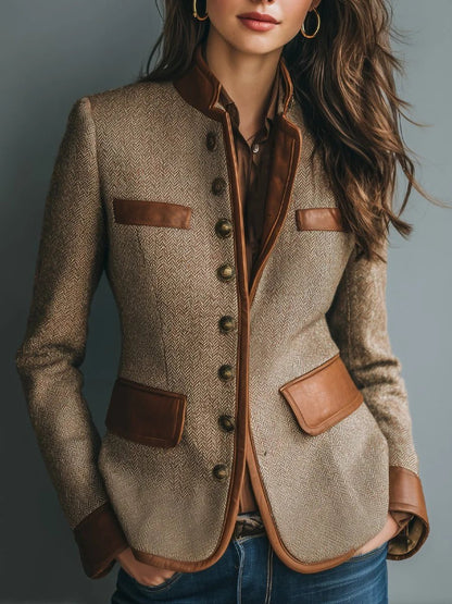 Budzisława | Taliowany Jesienny Żakiet w Jodełkę - Pootivo