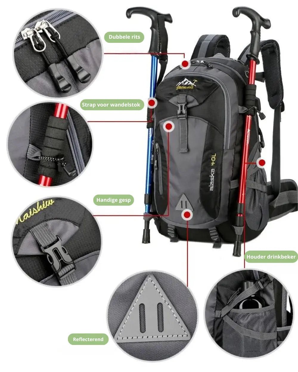 Cole | Wodoodporny Pojemny Plecak Trekkingowy 40L - Pootivo