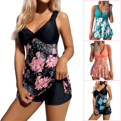 Coriva Damski Strój Kąpielowy Plus Size z Spódnicą – Kostium Kąpielowy z Odkrytymi Plecami - Pootivo