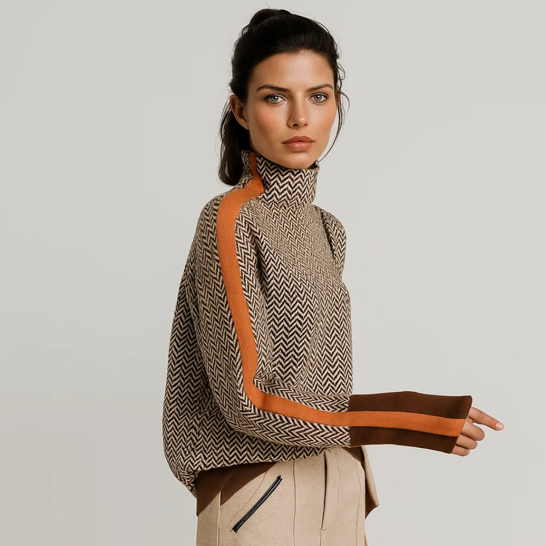 Sweter damski z golfem w kolorze pomarańczowym