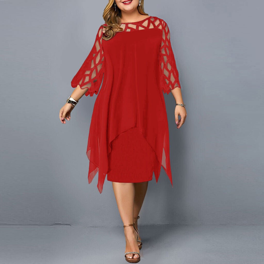 Darée Sukienka Wieczorowa Plus Size Elegancka dla Puszystych z Rękawem - Pootivo