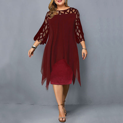 Darée Sukienka Wieczorowa Plus Size Elegancka dla Puszystych z Rękawem - Pootivo