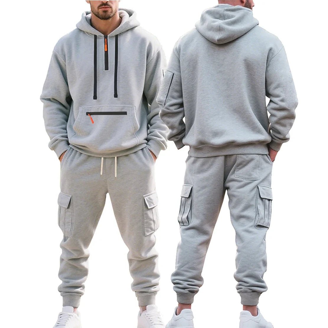 Dawid | Męski Ocieplany Dres z Kieszeniami Cargo - Pootivo
