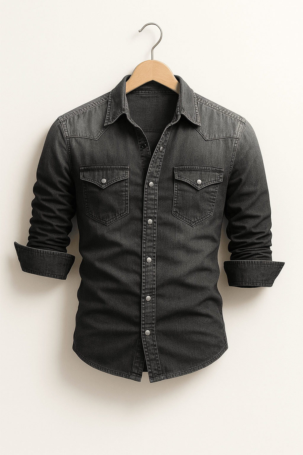 Dervèo Koszula Jeansowa Męska Slim Fit z Długim Rękawem - Pootivo