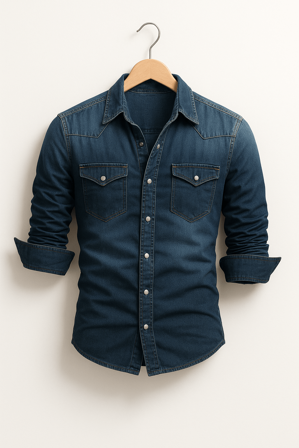 Dervèo Koszula Jeansowa Męska Slim Fit z Długim Rękawem - Pootivo