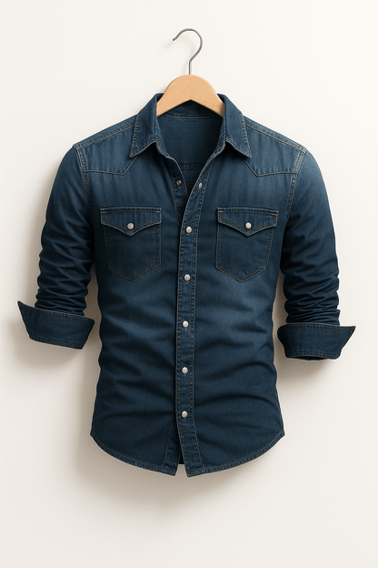 Dervèo Koszula Jeansowa Męska Slim Fit z Długim Rękawem - Pootivo