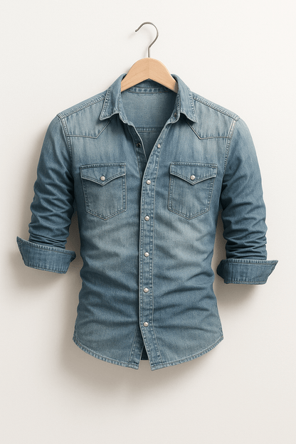 Dervèo Koszula Jeansowa Męska Slim Fit z Długim Rękawem - Pootivo