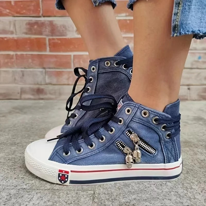 Kornelia | Jeansowe Wysokie Trampki Damskie