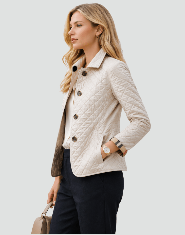 Dobrawa | Pikowana Jesienna Kurtka z Kołnierzem - Pootivo