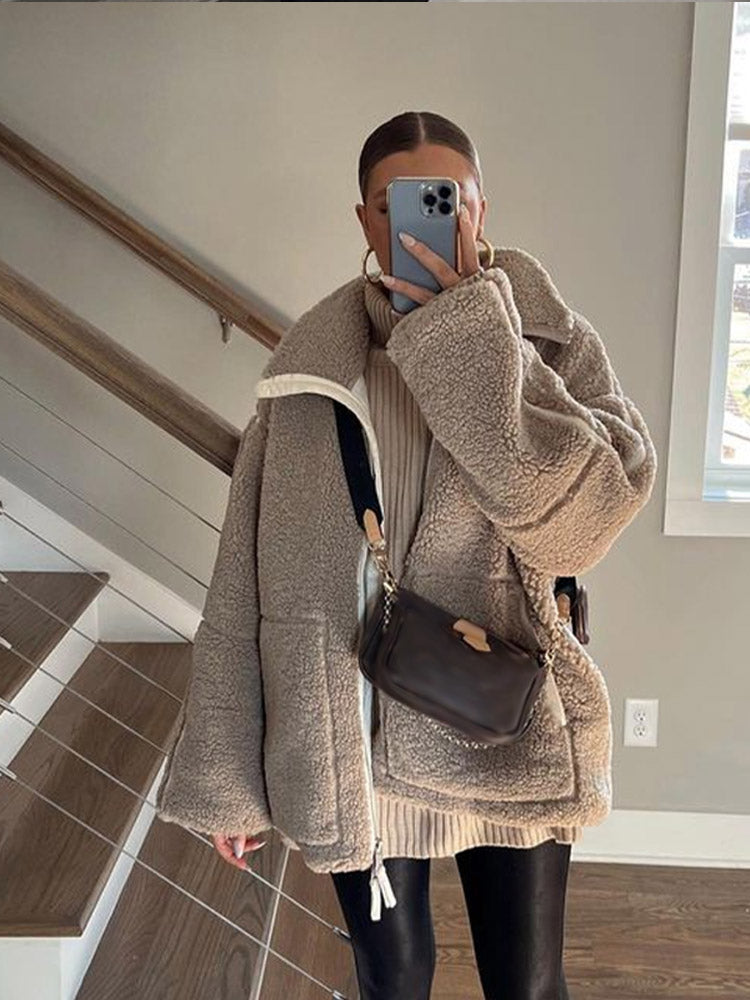 Klara | Oversize’owa pluszowa kurtka zimowa typu teddy
